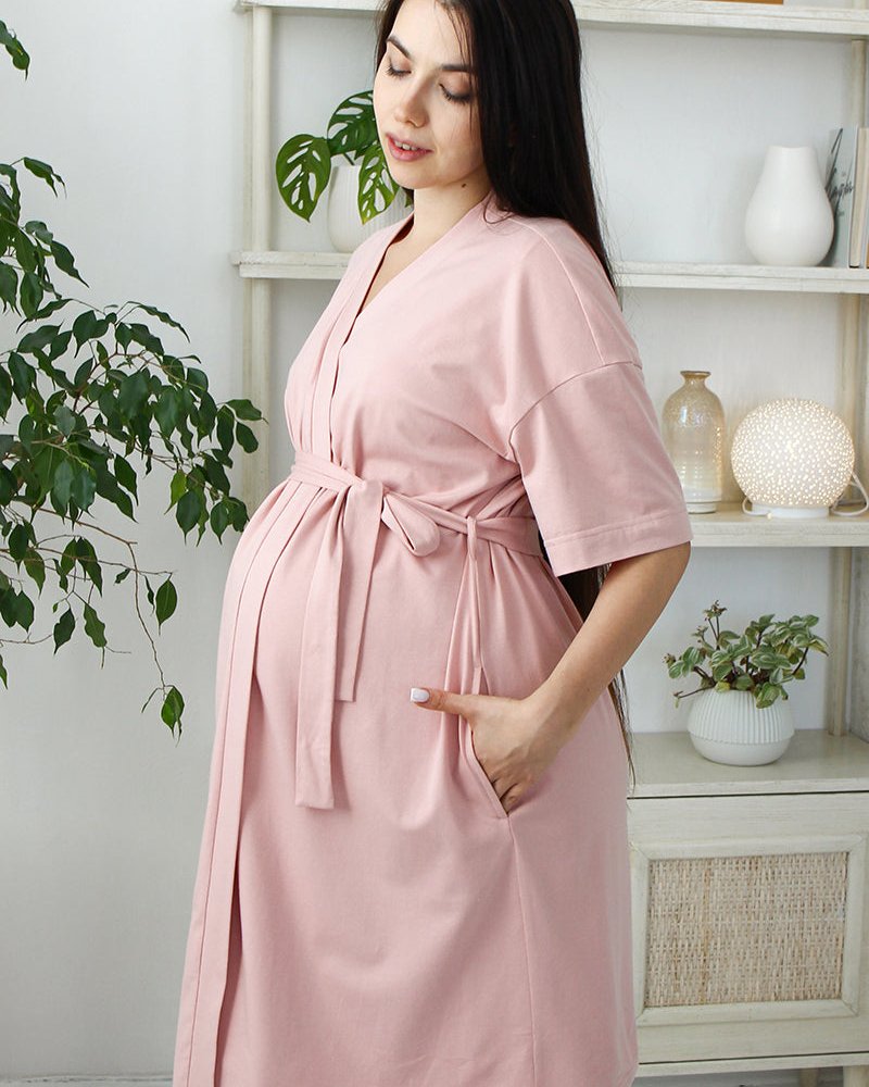 Powder-coated kimono robe with pockets Violet