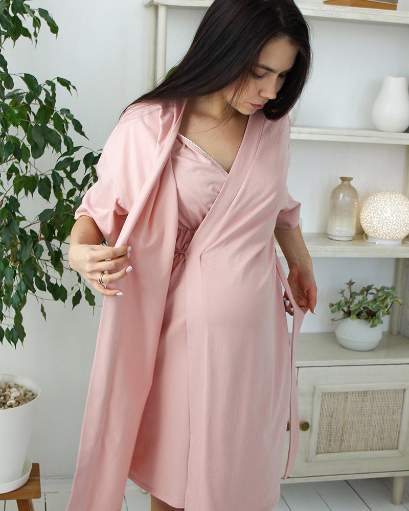 Powder-coated kimono robe with pockets Violet