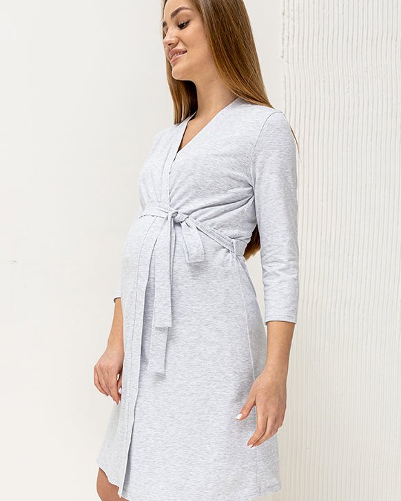 Gray comfortable bathrobe for pregnant and nursing mothers Mone