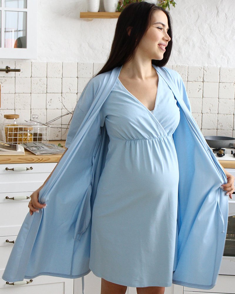 Blue kimono robe with pockets for pregnant women Violet