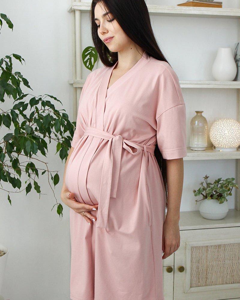 Powder-coated kimono robe with pockets Violet